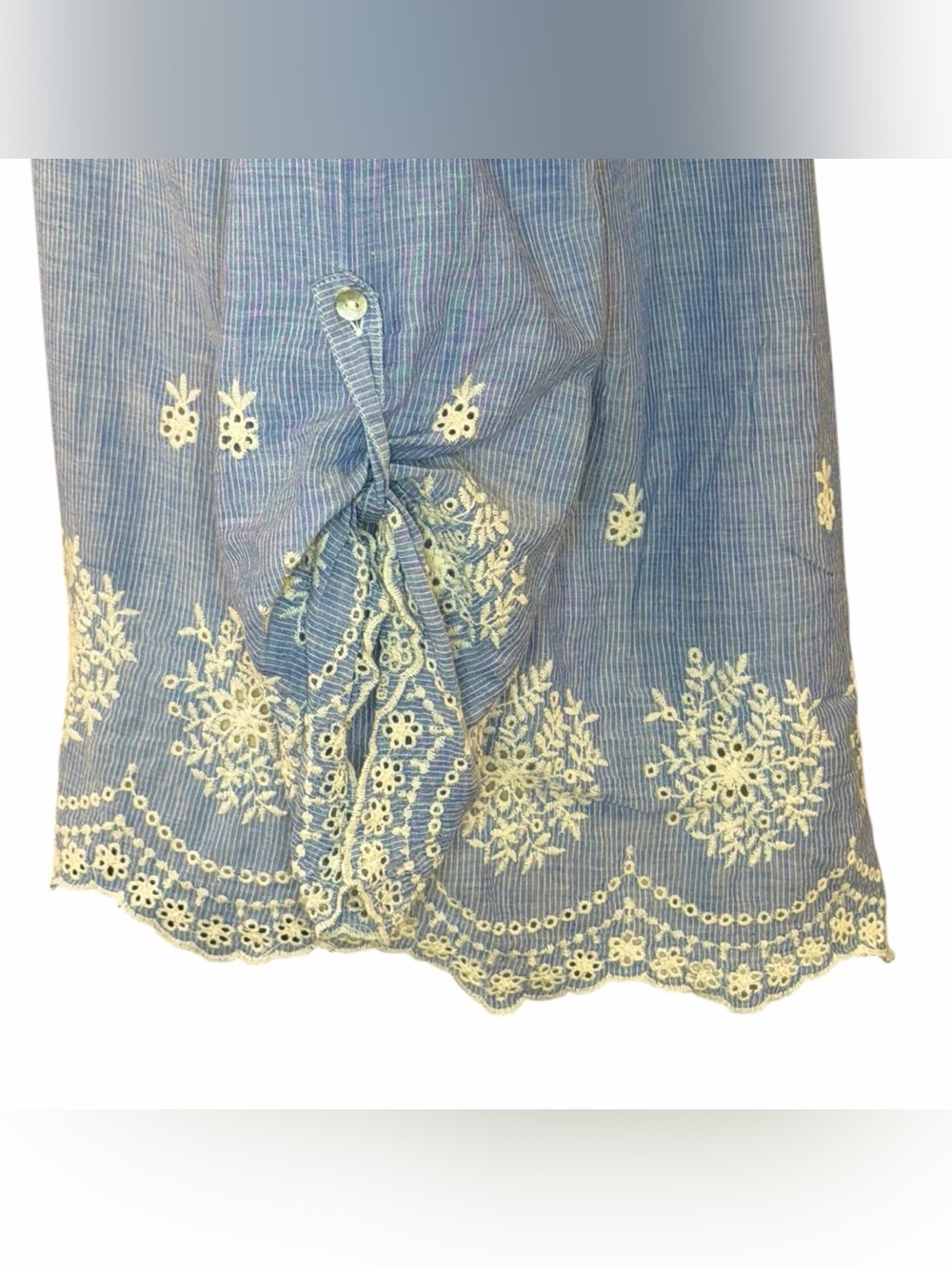 LoveStitch Large Blue White Embroidered Eyelet Boho Peasant Tunic Blouse - Picture 4 of 8